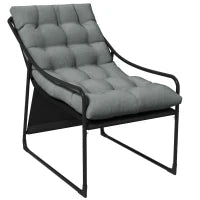 Poltrona da Giardino con Cuscino Imbottito, in Acciaio e Poliestere, 62x110x88 cm, Grigia e Nera
