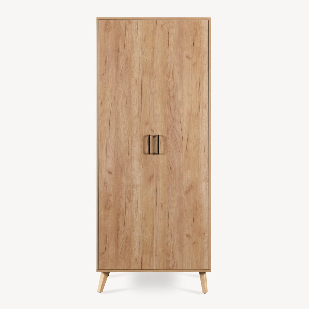 Armadio Guardaroba Norg con 2 Ante e Scomparto 191x80x52 cm - Effetto Rovere [en.casa]