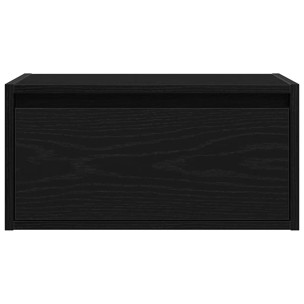 Set di 2 Comodini | Armadio da Notte | Mobiletto da notte a Parete con Luci LED Rovere Neri