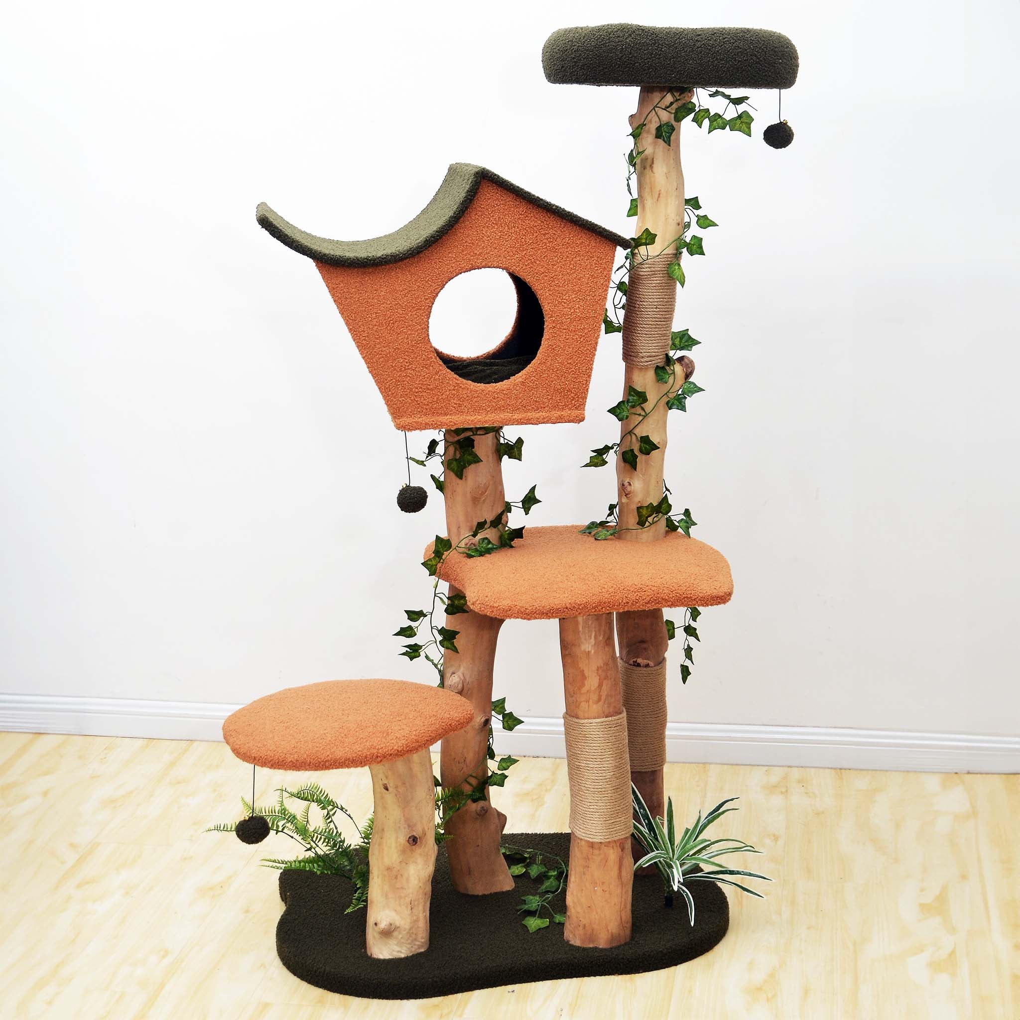 Fudajo Albero tiragraffi con effetto pianta 154 cm pelliccia e legno pero