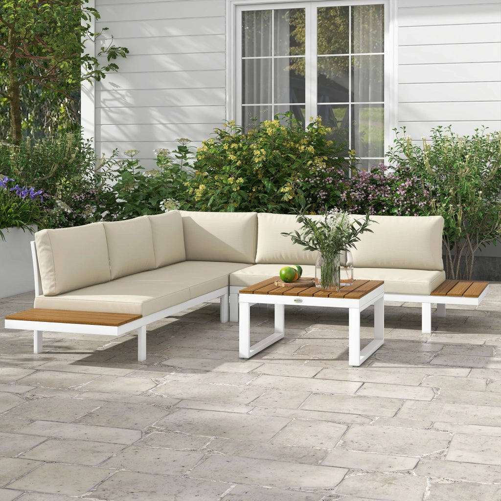 Set Divano Esterno 2 Pezzi Angolare con Cuscini ¨C Zephmum ¨C Crema