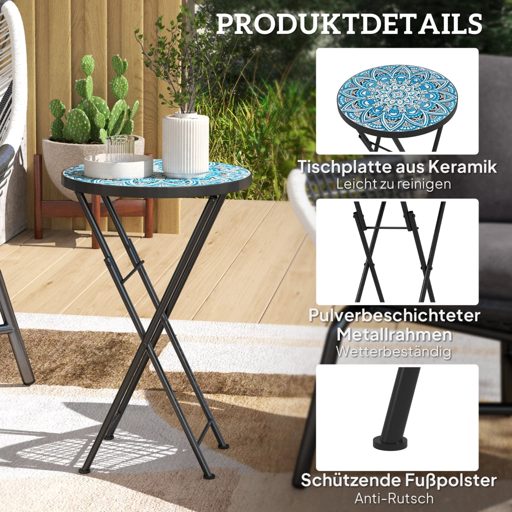 Tavolo da giardino pieghevole rotondo ¨C Minimal ¨C blu, metallo, ceramica