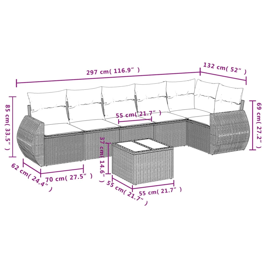 Set Divani da Giardino con Cuscini 7pz Nero Polyrattan