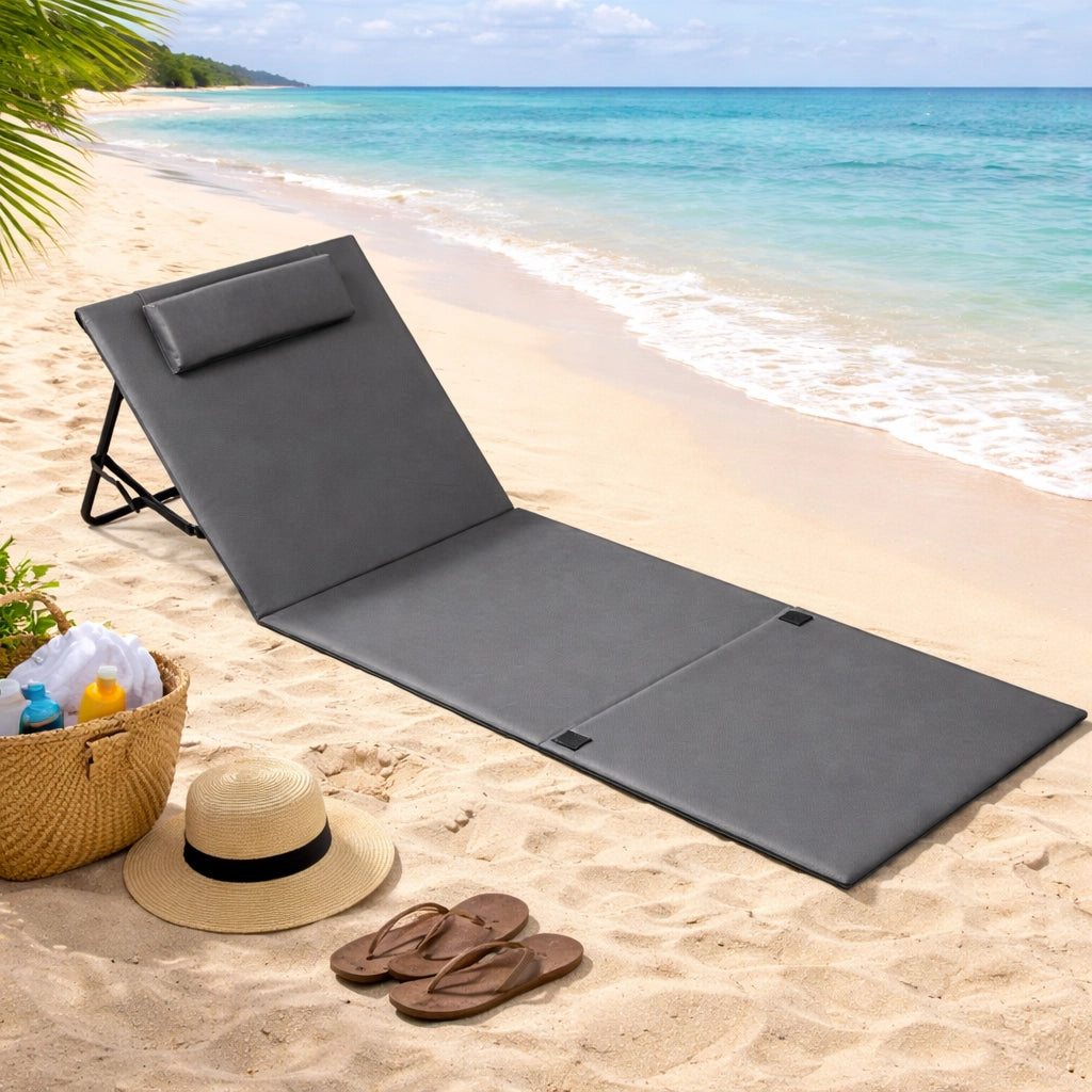 Stuoia Lettino Spiaggia Spiaggina Mare Prendi Sole Pieghevole Poggiatesta Grigio