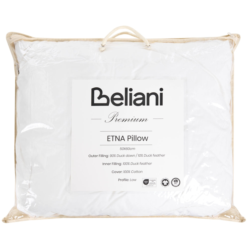 Cuscino basso a triplo scomparto Rivestimento in cotone premium Imbottitura in piuma d'oca Imbottitura in piuma d'oca Bianco 50 x 60 cm