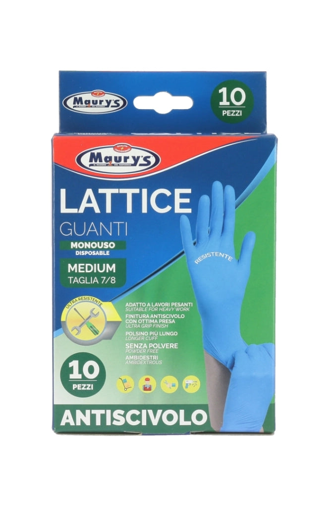MAURY'S GUANTI IN LATTICE DA LAVORO ANTISCIVOLO CONFEZIONE DA 10PZ TG M