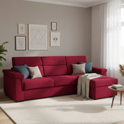 Esca, Divano Letto con Penisola Sfoderabile Made in Italy, 285x160 cm Rosso