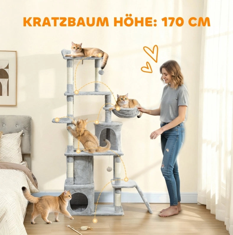 Tiragraffi multipiano per gatti 170 cm grigio chiaro
