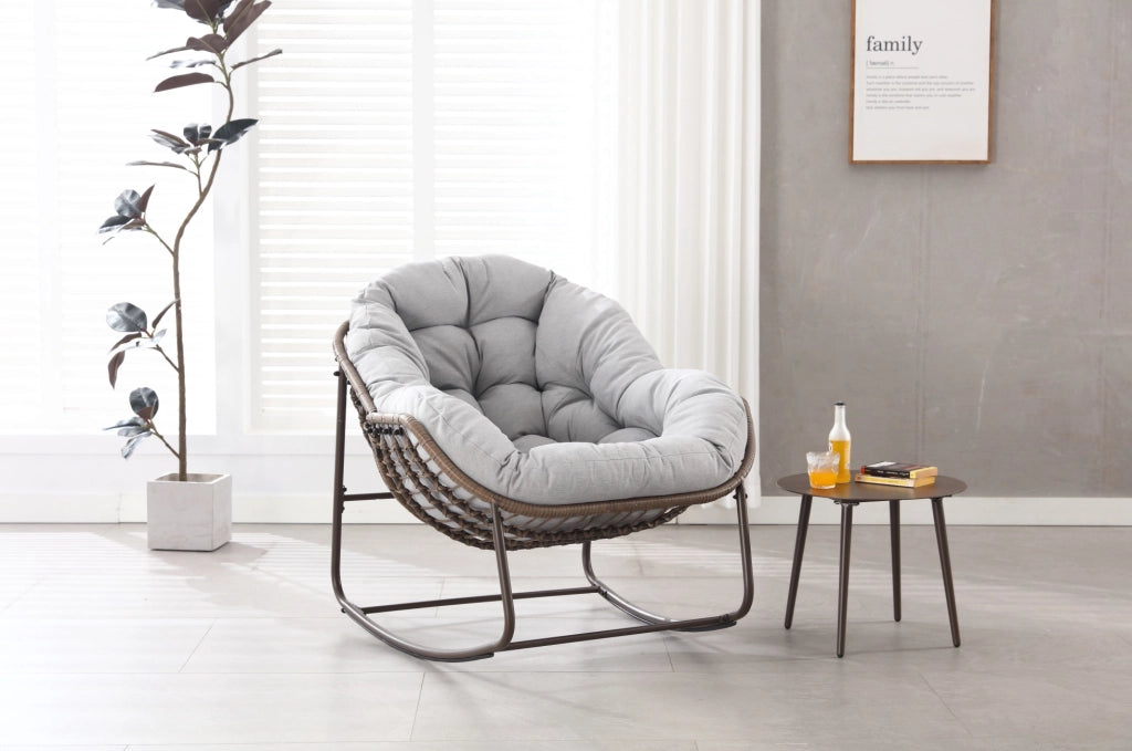 Sedia a dondolo da esterno oversize; cuscino 6''; grigio chiaro