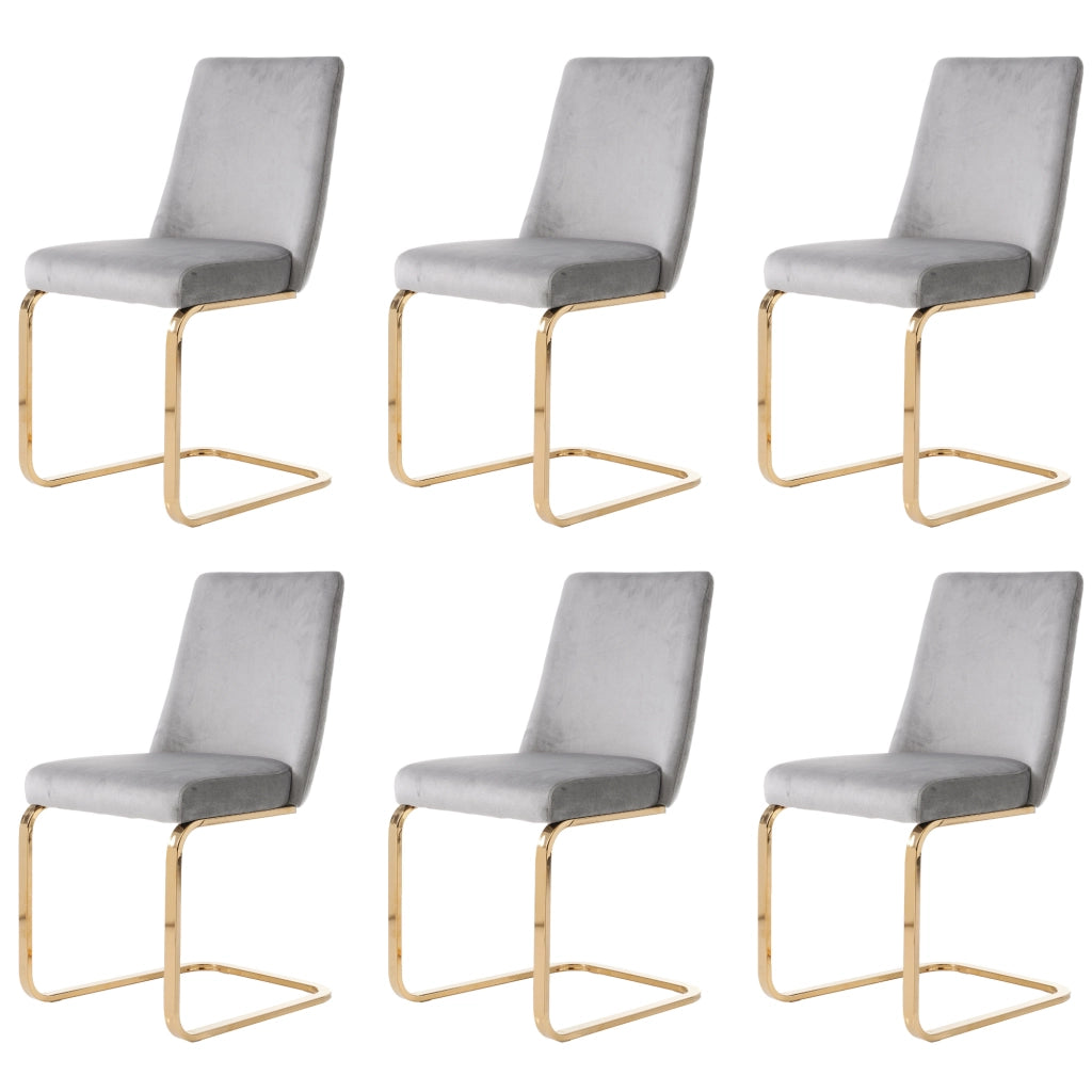 Set di 6 sedie da pranzo in velluto - schienale geometrico e gambe metalliche - grigio