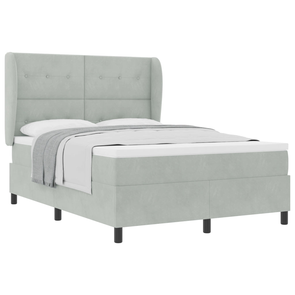 Letto Box Spring con Materasso - Grigio chiaro, 140x190 cm, Velluto