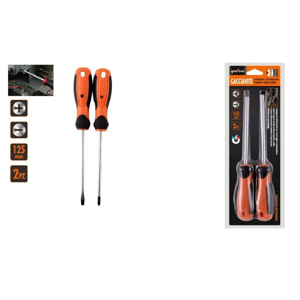 Trade Shop - Set 2 Pz Cacciavite Giraviti Con Punta Magnetica A Taglio E A Croce 125mm 97199 -