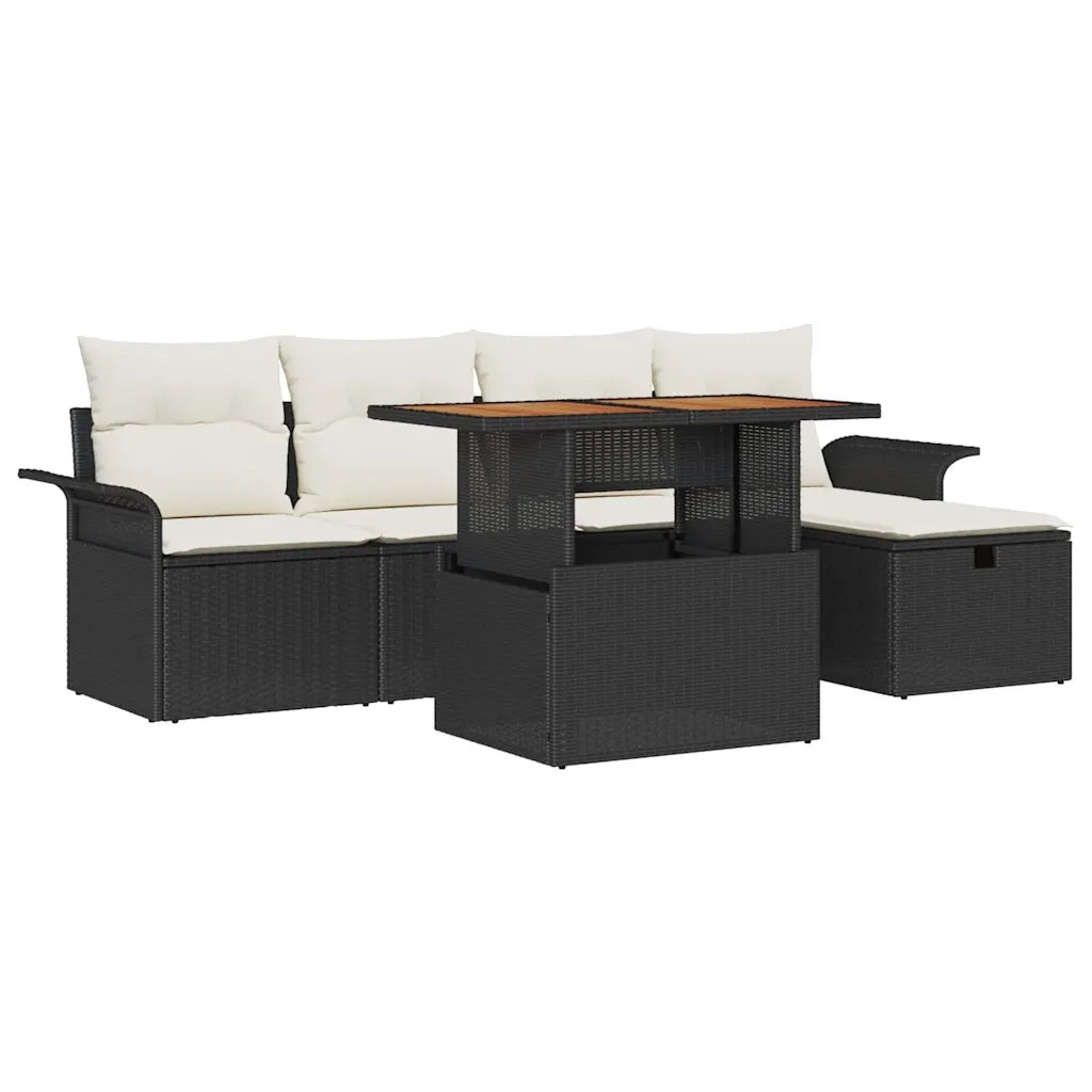 Set Divano da Giardino 6 pcs Nero polyrattan