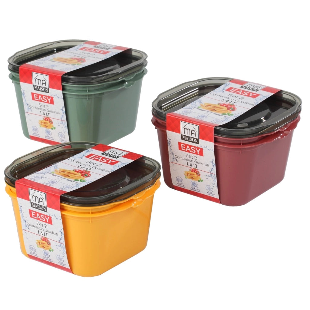 MAURY'S EASY SET 2 CONTENITORI QUADRATI LT 1,4 COLORE ASSORTITO CON COPERCHIO