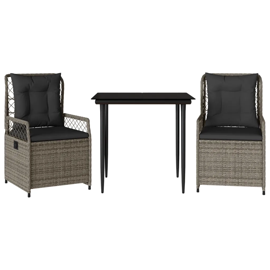Set da Pranzo da Giardino 3 pz | Set Salotto da Giardino con Cuscini in Polyrattan Grigio