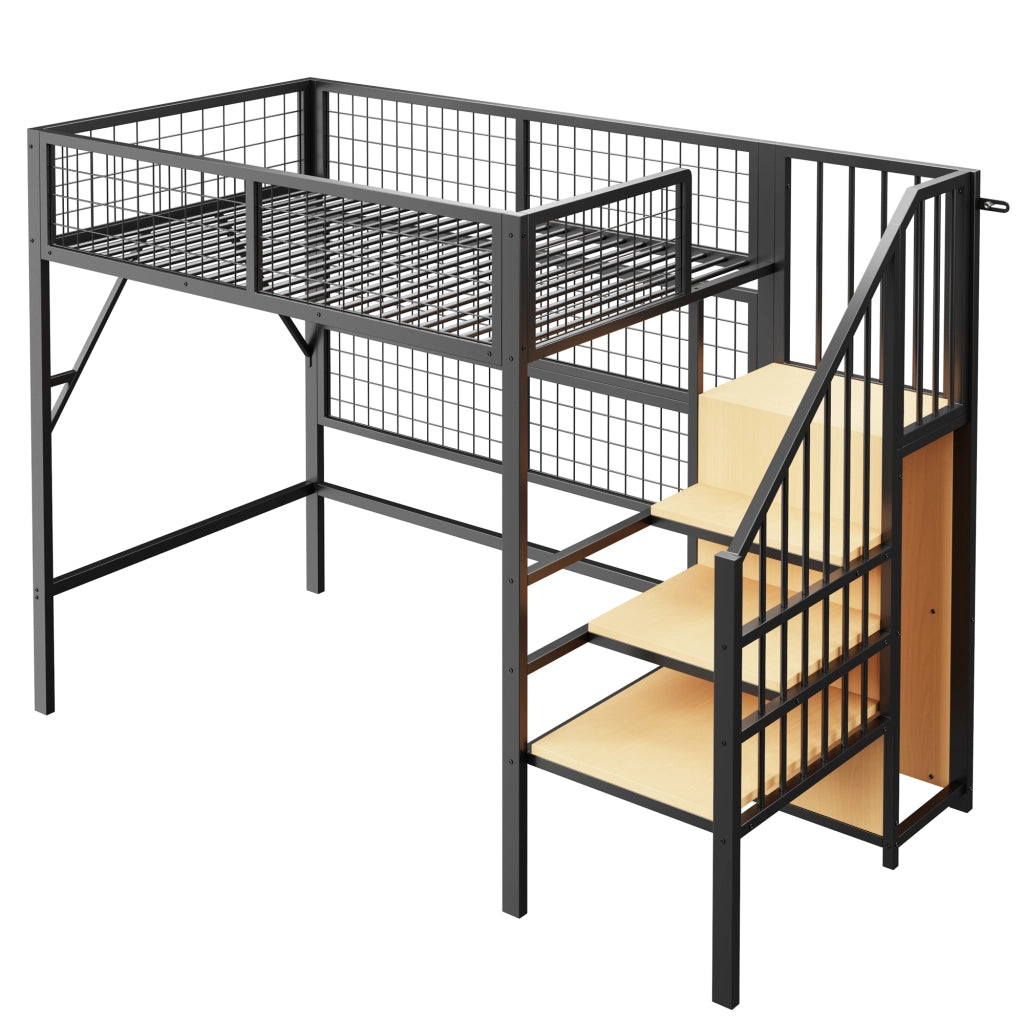 Letto a castello funzionale metallo nero 90x200 cm