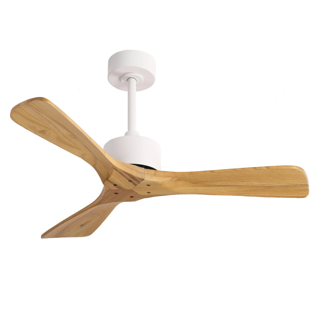 Ventilatore da soffitto 42 pollici senza luce con 3 pale in legno massello; naturale e bianco