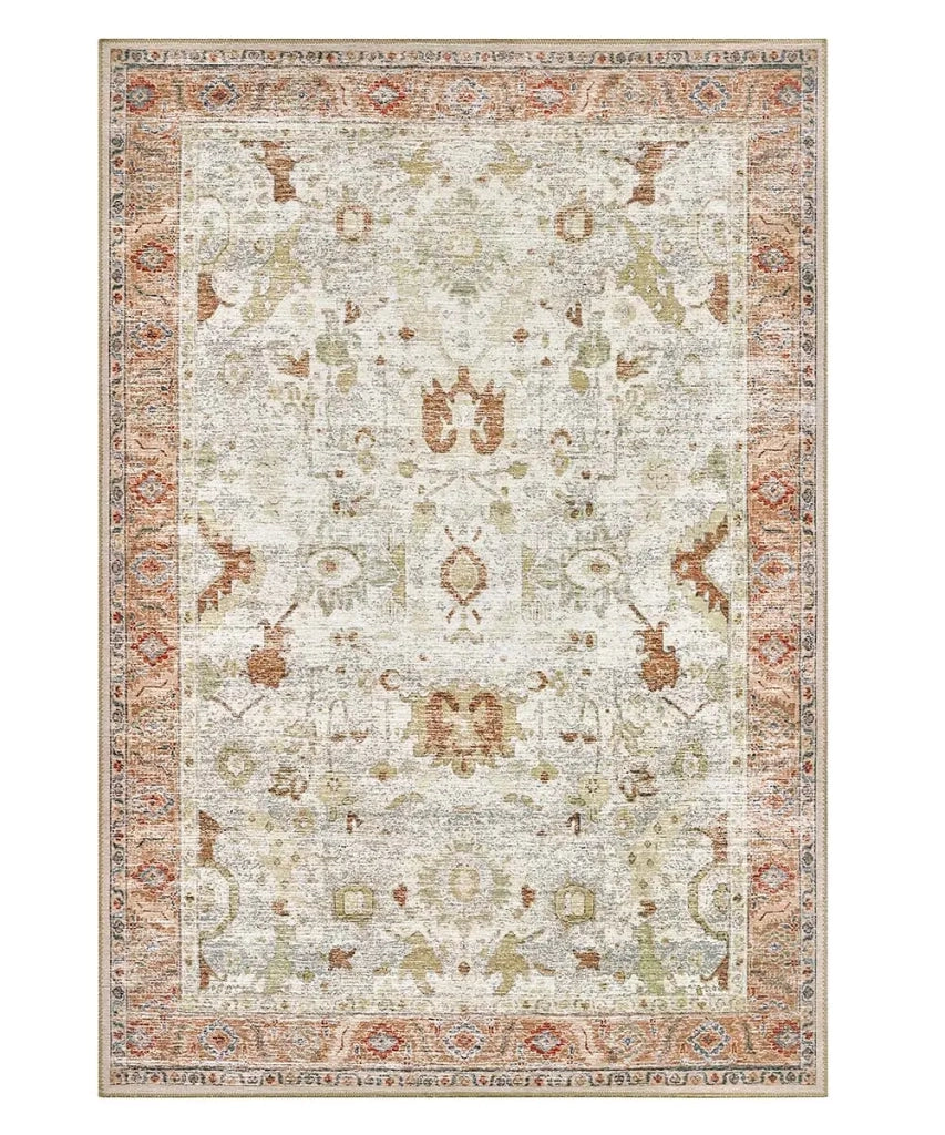 Tappeto arredo casa ZIEGLER 06 beige avorio cm.115x175 riproduzione disegno persiano classico in stile vintage. Tappeto lavabile e antiscivolo per ingresso, soggiorno, camera da letto.