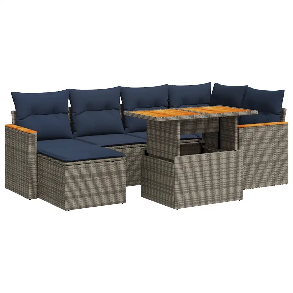 Set Divani da Giardino 7 pz con Cuscini Grigio in Polyrattan 3327512