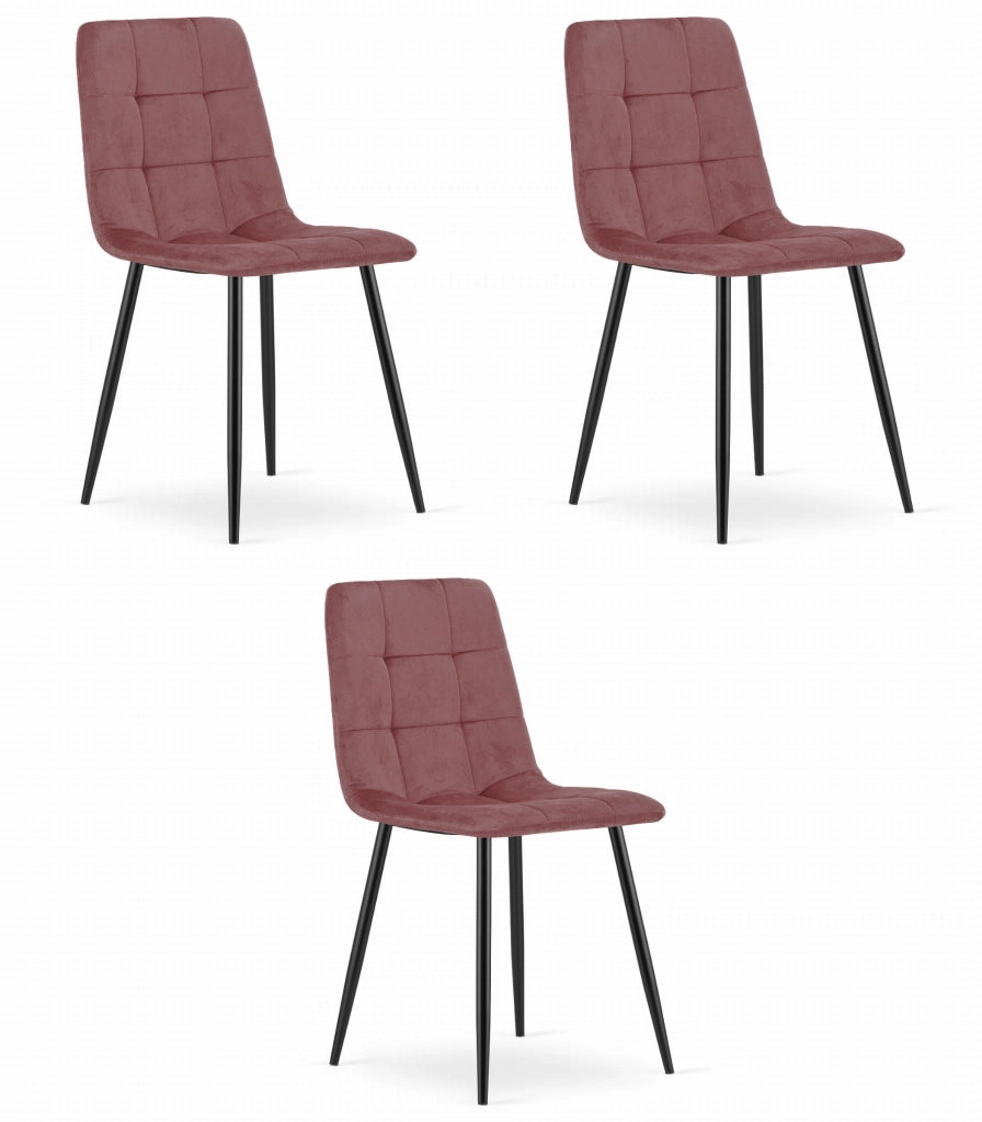 Sedia Valora PYRA in velluto rosa con gambe nere per soggiorno x3