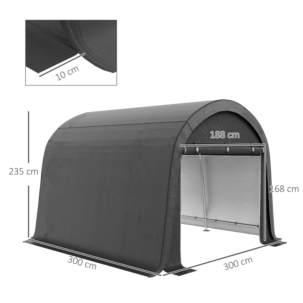 Tenda Deposito 300x300x235 cm Grigia con Telo PE UV, Telaio Zincato e 2 Porte Avvolgibili