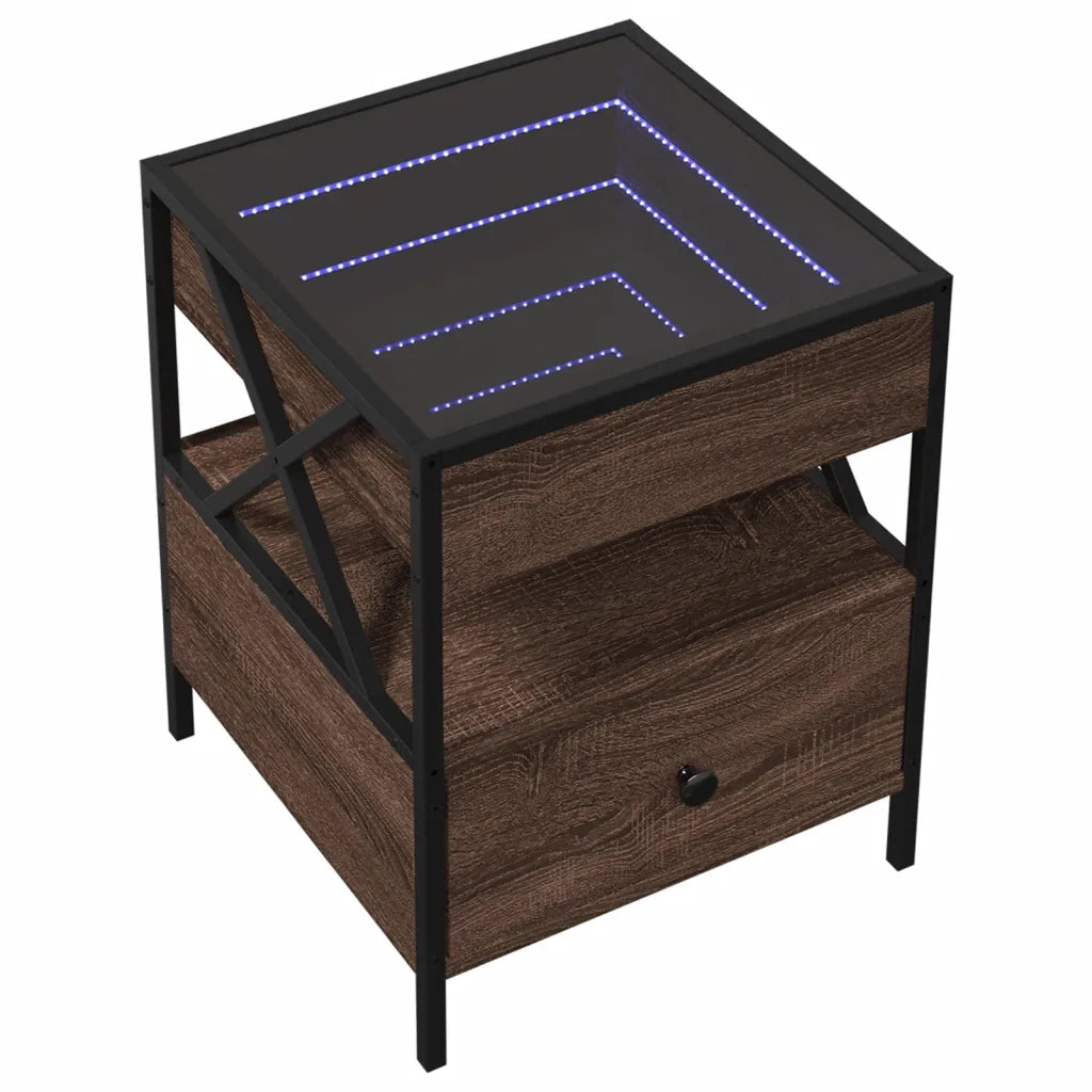 Comodino | Armadio da Notte | Mobiletto da notte con LED Infinity Rovere Marrone 40x40x51 cm