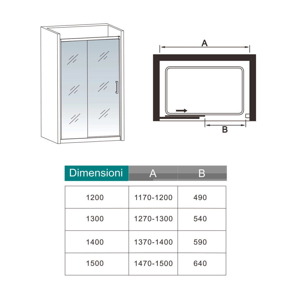120x195 cm Box Doccia Per Nicchia Porta Scorrevole in Vetro 8 mm Temperato Trasparente Anticalcare Profilo Nero Opaco Softclose