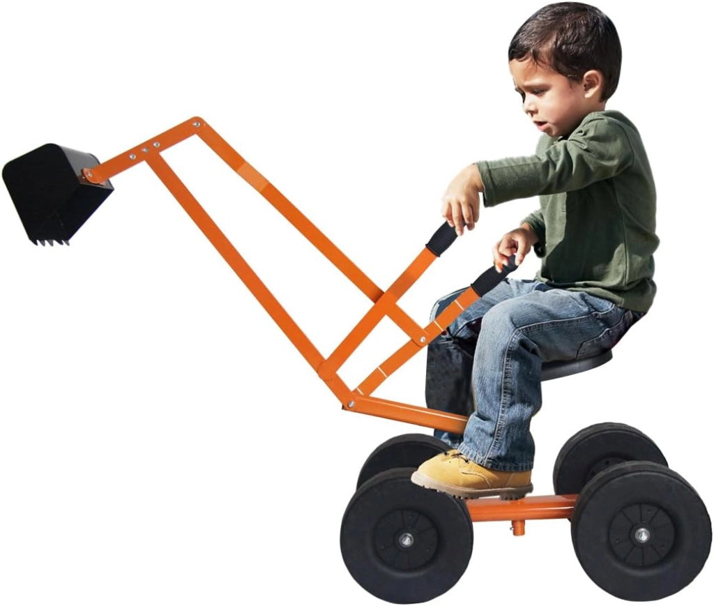 Ruspa Giocattolo Cavalcabile per Bambini, Escavatore di Sabbia Metallico per Bambini con Ruote, Rotazione di 360°, Carico 50 kg, 106x28x35 cm, Giallo (Stile 3)