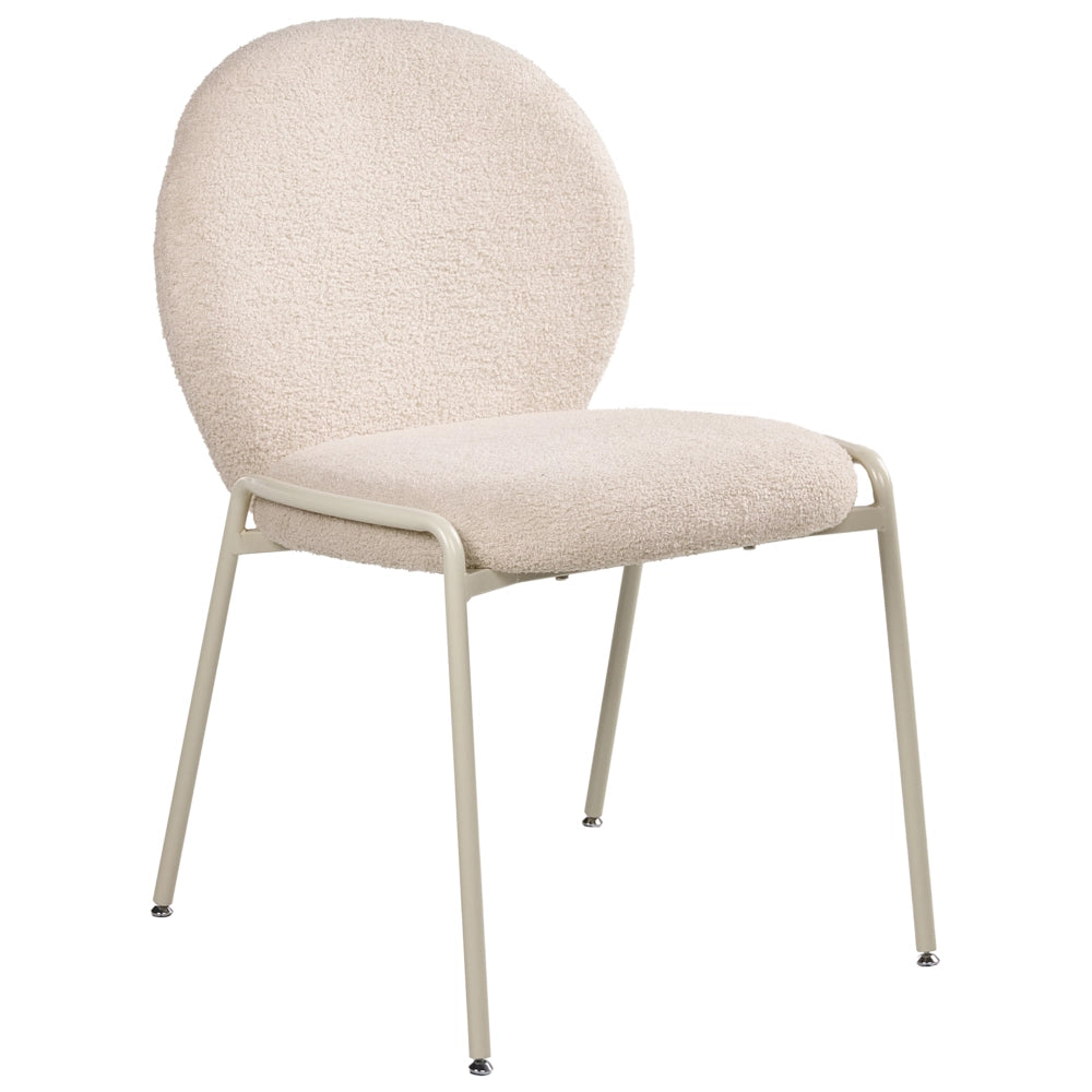 Set di 2 sedie da pranzo con rivestimento Boucle beige chiaro e struttura in ferro dal design retrò
