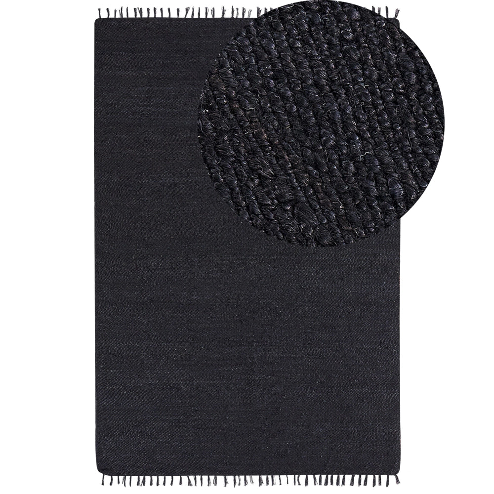 Tappeto Runner in iuta nero 200 x 300 cm rettangolare con nappe decorative intrecciate a mano in stile bohémien.