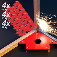 12x Magnete per saldatura con forza di tenuta di 11/20/32 kg, dimensioni compatte, Angolo di saldatura a 45°, 90° e 135°, tiene uniti i pezzi da saldare