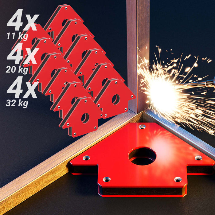 12x Magnete per saldatura con forza di tenuta di 11/20/32 kg, dimensioni compatte, Angolo di saldatura a 45°, 90° e 135°, tiene uniti i pezzi da saldare
