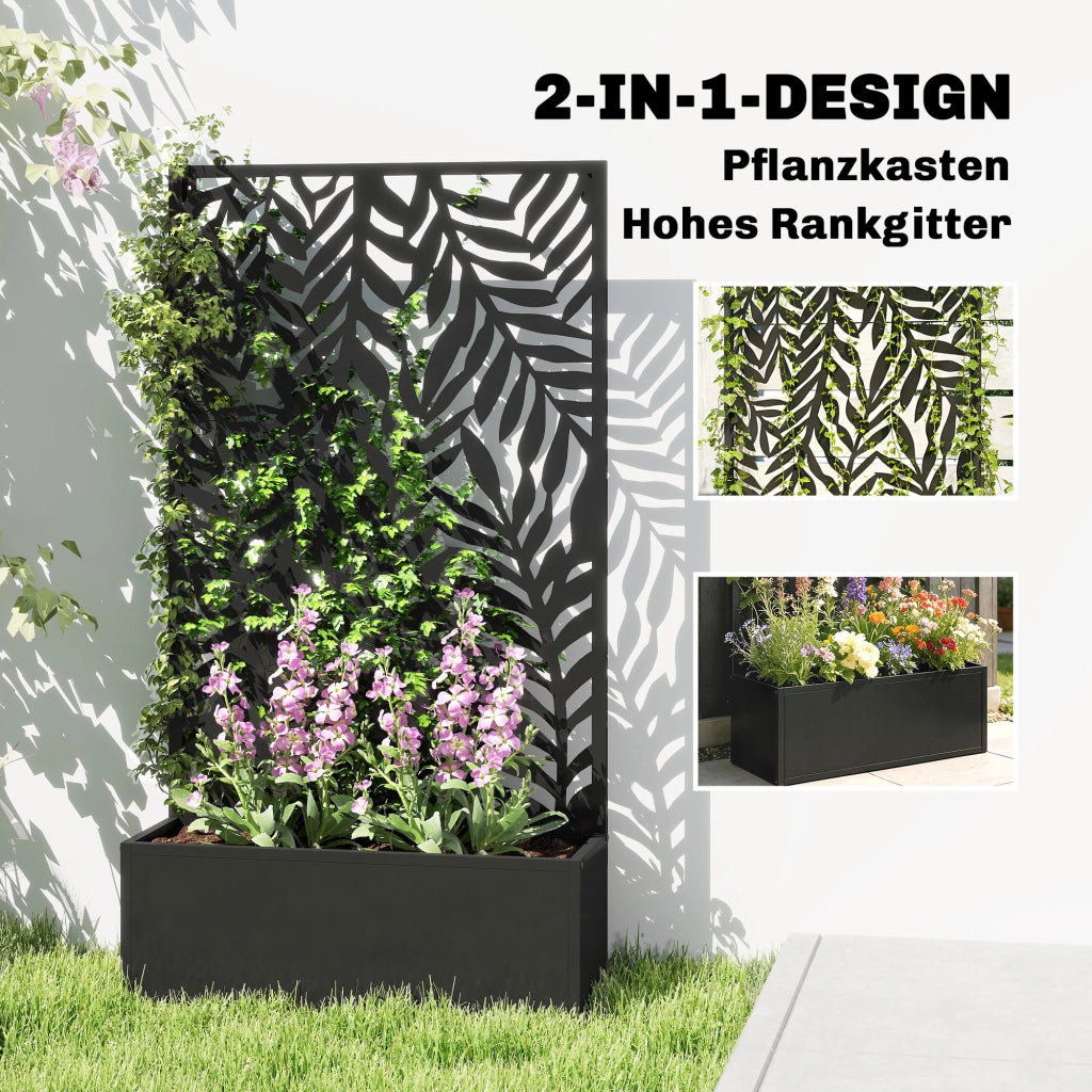 Vaso per piante con graticcio e motivo foglie tropicali ¨C zephmum ¨C Nero 61x23x113 cm