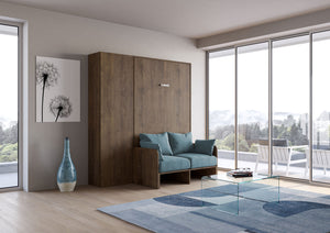 Letto Matrimoniale Francese A Scomparsa 140 Kentaro Con Divano E Colonna Noce e Azzurro