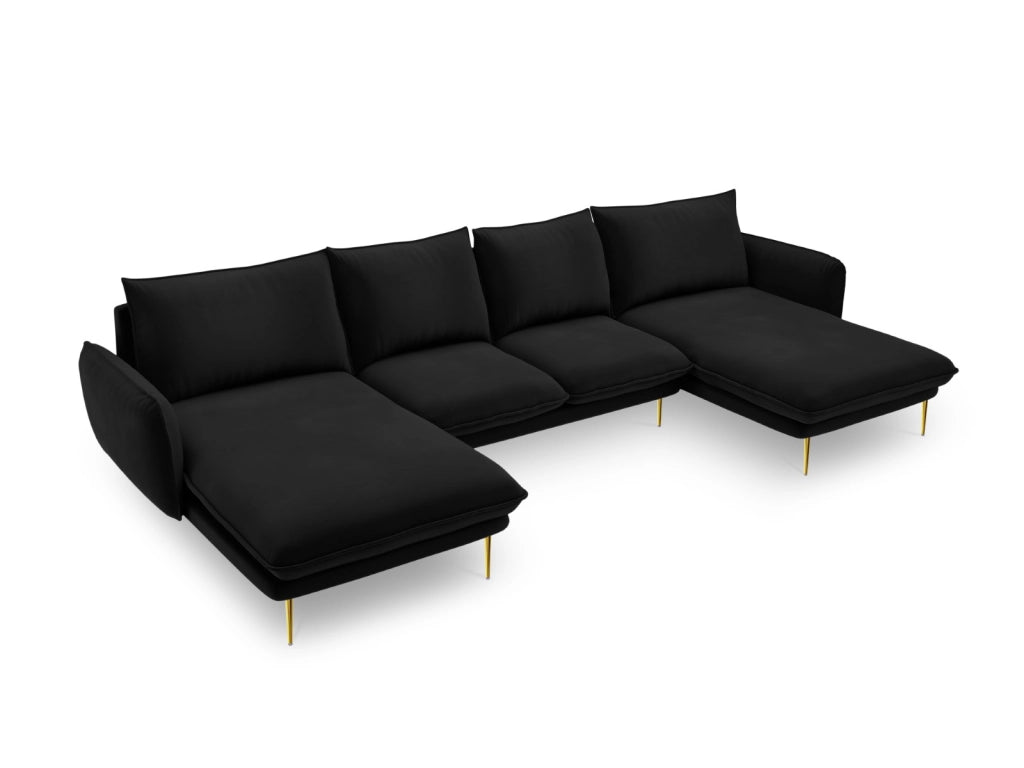 Cosmopolitan Design - Divano panoramico "Vienna" 6 posti in velluto nero 