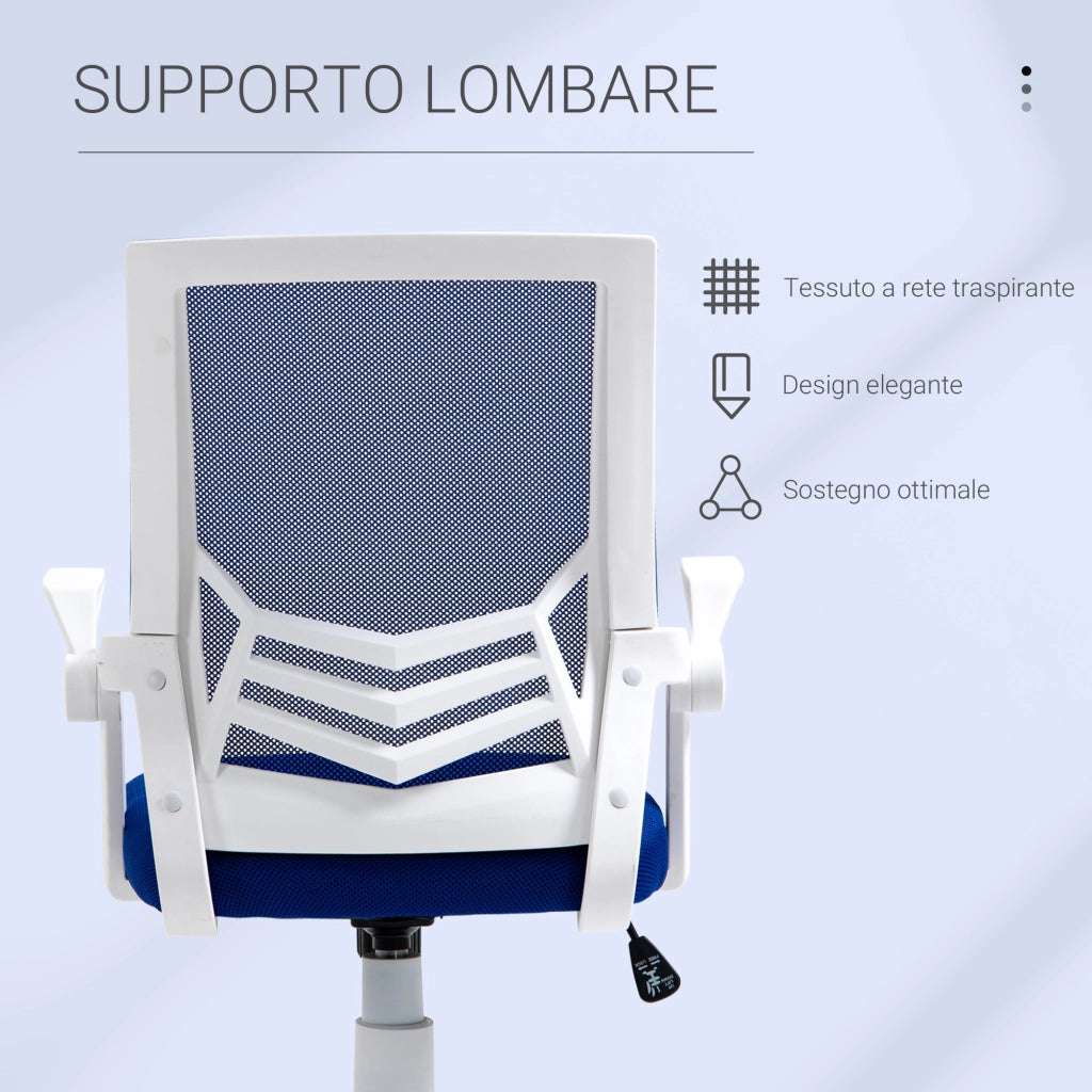 EasyComfort Sedia da Ufficio Ergonomica con Supporto Lombare, Braccioli Pieghevoli, Sedia da Scrivania Girevole in Rete Traspirante con Schienale Reclinabile e Altezza Regolabile, Capacità 120kg, Blu