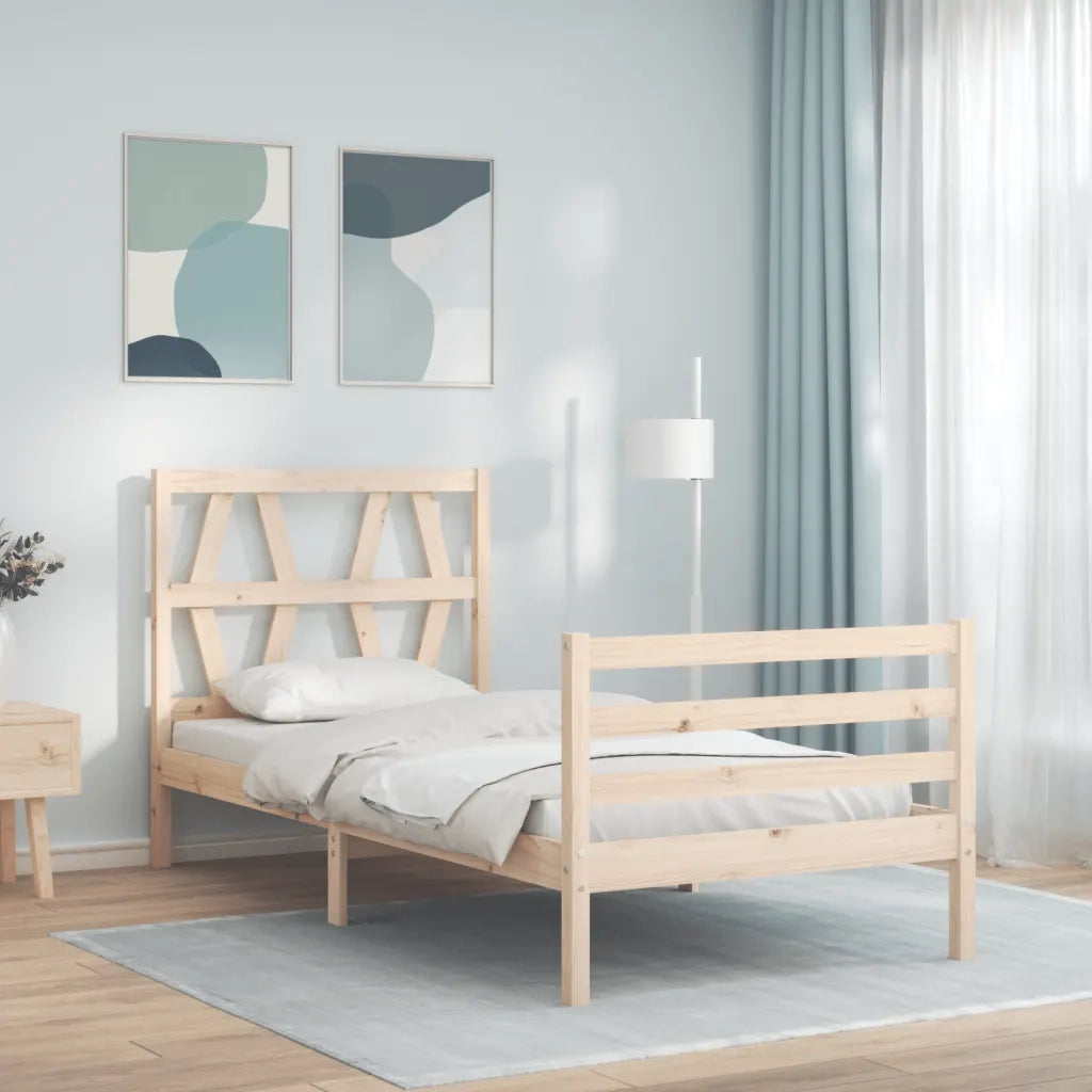 Giroletto con Testiera Single-Struttura Letto in Legno Massello 307255
