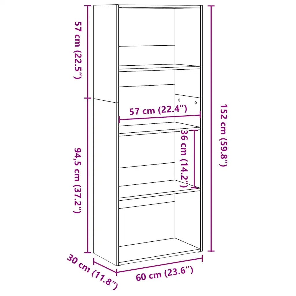 Libreria-Scaffale per Libri-Mobile di Stoccaggio Legno Antico 60x30x152 cm in Legno Multistrato