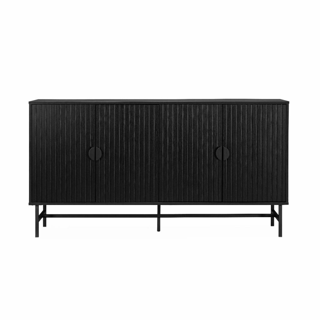 Credenza a 4 ante scanalata effetto legno, 157.5cm, nero