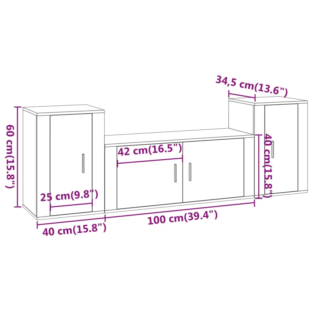 Set Mobili Porta TV 3 pz Grigio Sonoma in Legno Multistrato 3188516