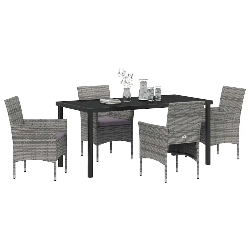 Set da Pranzo per Giardino con cuscino 5 pcs Grigio polyrattan 3379733