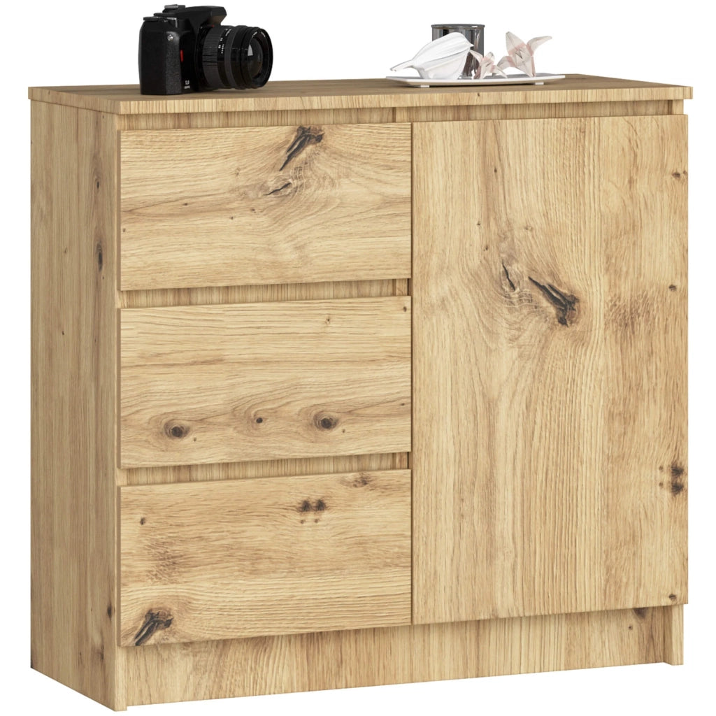 Cassettiera AKORD JERRY Cassettiera Quercia Artisan 80 cm 1 anta 3 cassetti 80x35x77 cm