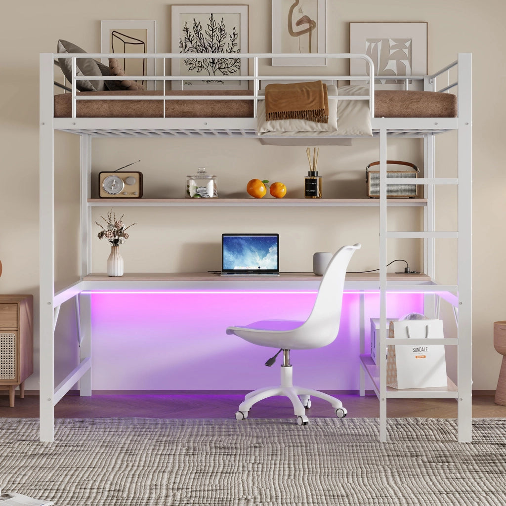 Letto a castello bianco con funzione di illuminazione ambientale USB presa