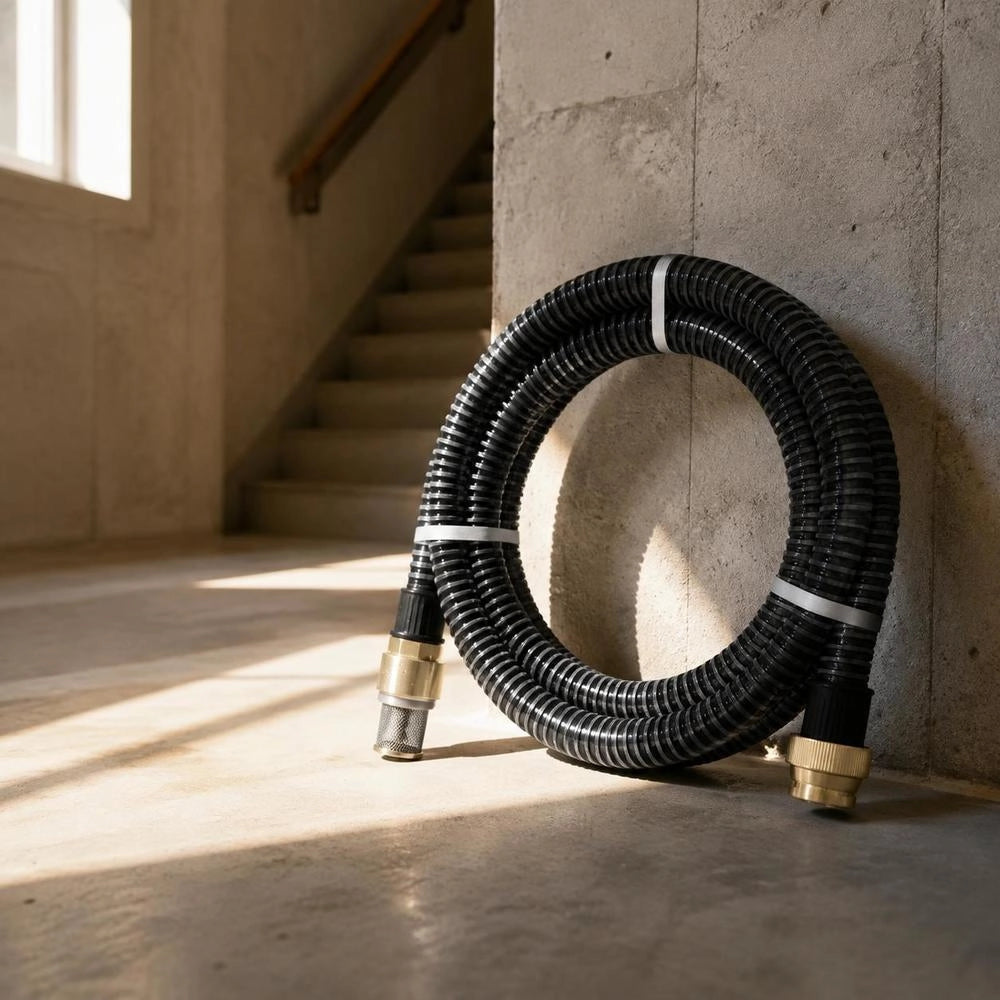 Suction Hose With Brass Fittings, Black, 1.1" 10 M PVC