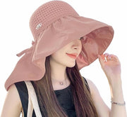 Cappello da sole per donne - Opnebbio - Larga fascia - UPF 50+ - Con foro a coda di cavallo