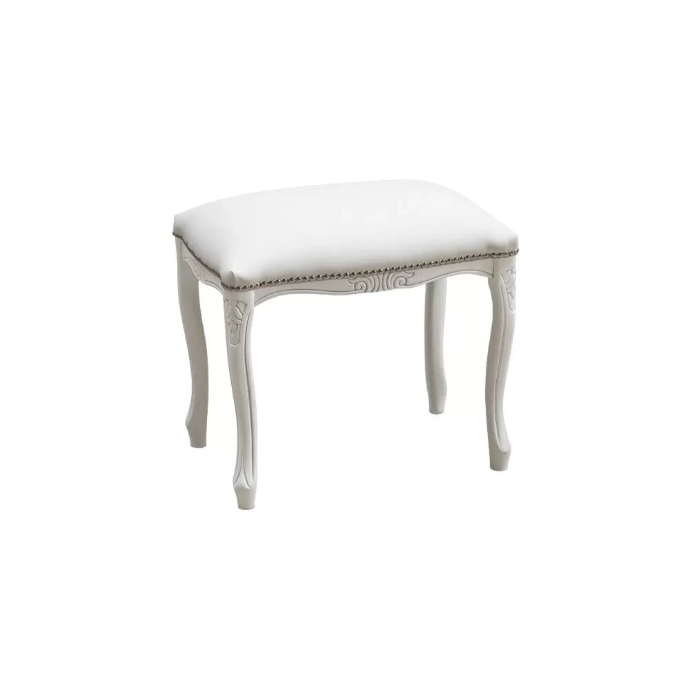 Pouff imbottito ecopelle bianca legno shabby bianco 43x33x43 - Mobili 2G