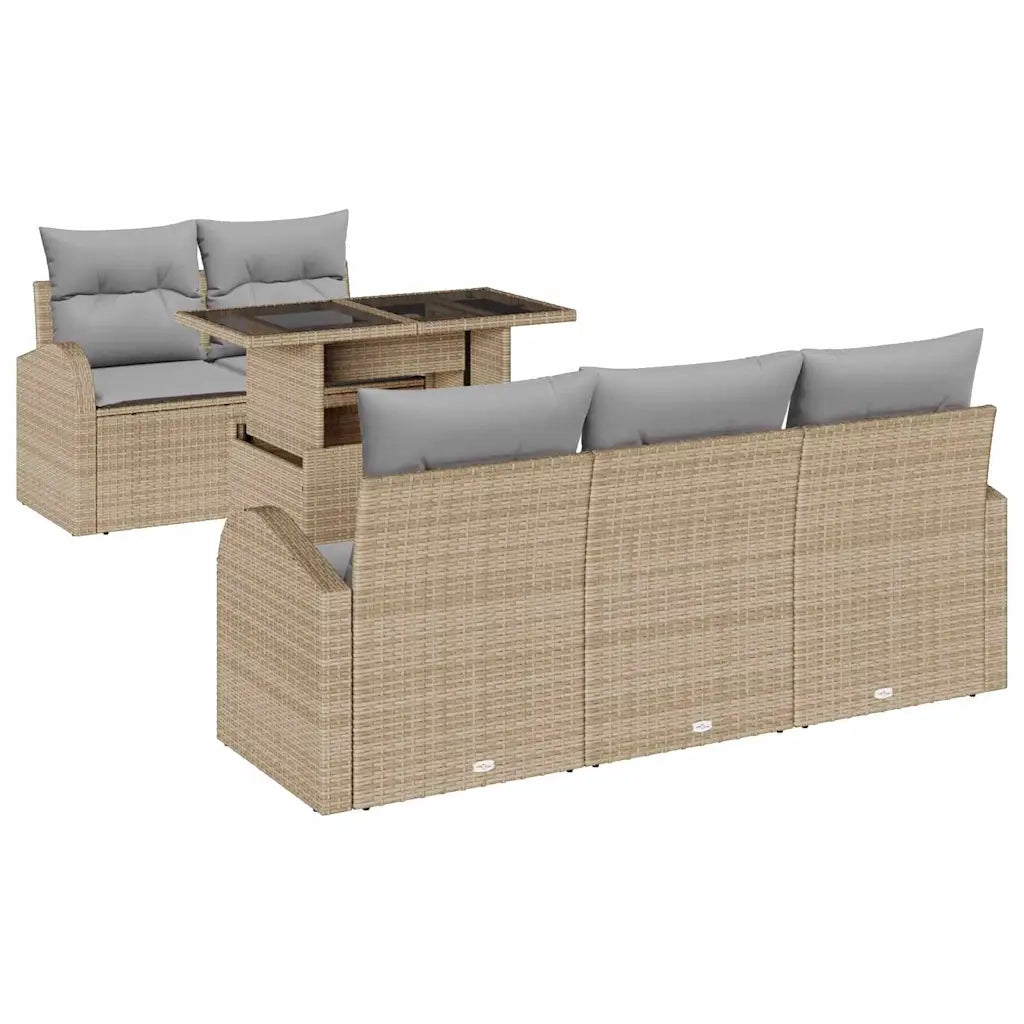 Set Divano da Giardino 6 pcs Beige Rattan in Polipropilene