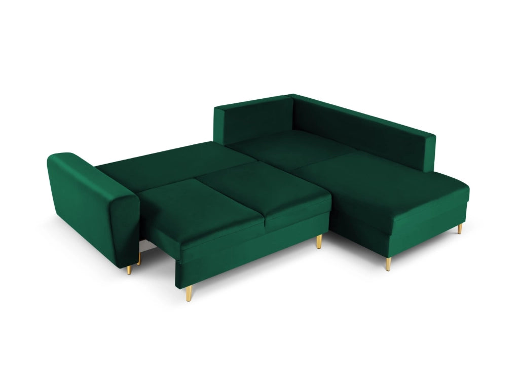 Cosmopolitan Design - Divano convertibile angolare destro con contenitore "Kyoto" 5 posti in velluto verde bottiglia 