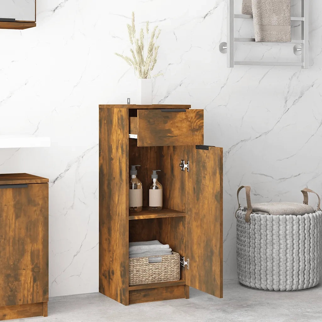Armadietto Bagno Rovere Fumo 32x34x90 cm in Legno Multistrato 817057