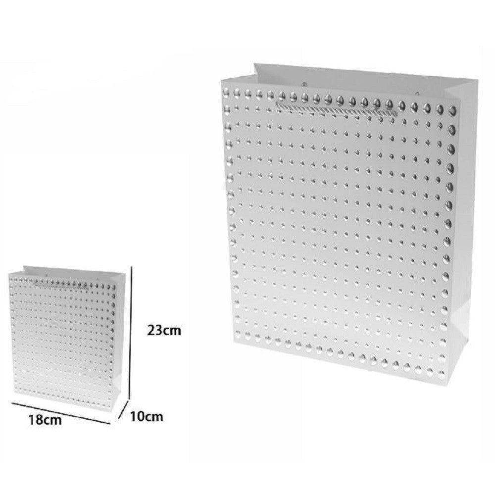 Trade Shop - Set 3pz Buste Regalo Shopper Grigia Borchie Maniglie Cordoncino 23x18x10cm 69954 -